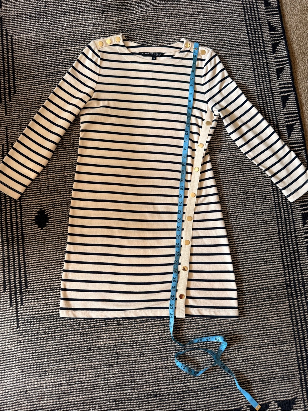 Veronica Beard 'Ruta' mini-dress Striped Button-Shoulder Tunic Marine Navy/Cream - Picture 6 of 12